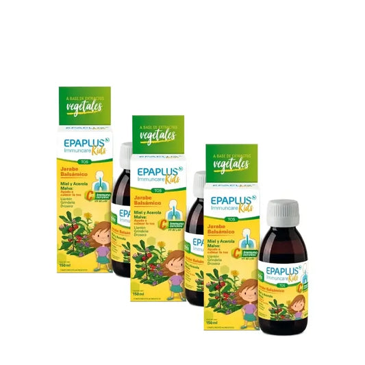 Epaplus Immuncare Sirup proti kašľu pre deti s príchuťou malín 150 ml, balenie po 3 ks