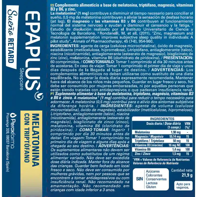 Epaplus Sleepcare Melatonín s postupným uvoľňovaním a tryptofánom Plus, 60 tabliet