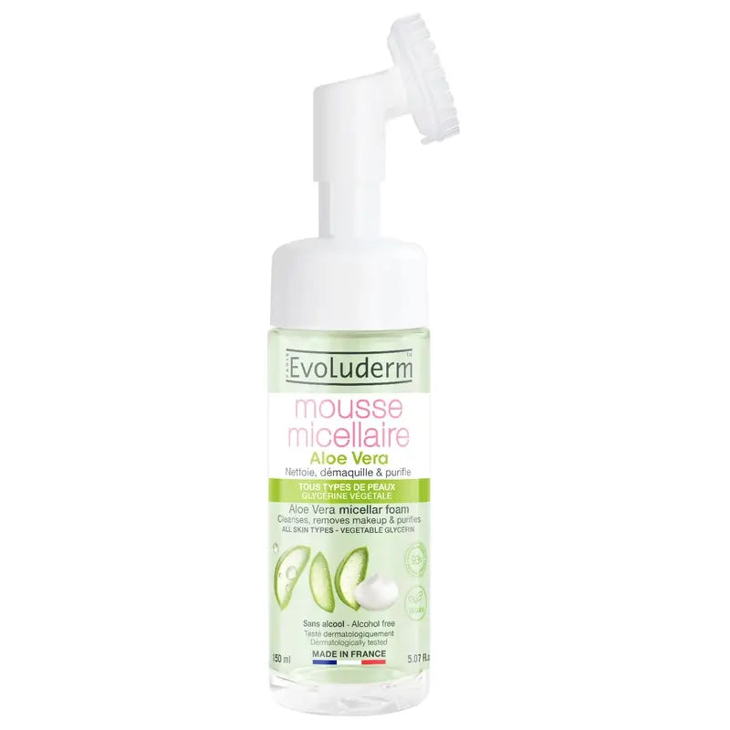 Evoluderm Micelárna čistiaca pena s aloe vera a kefkou, 150 ml