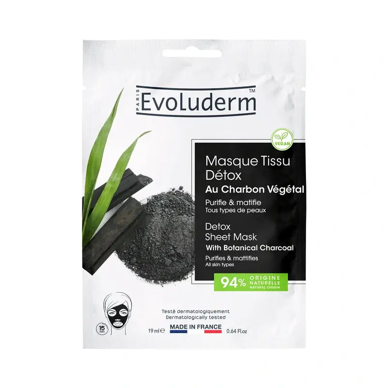 Evoluderm Pleťová maska s aktívnym uhlím na detoxikáciu, 1 ks / 19 