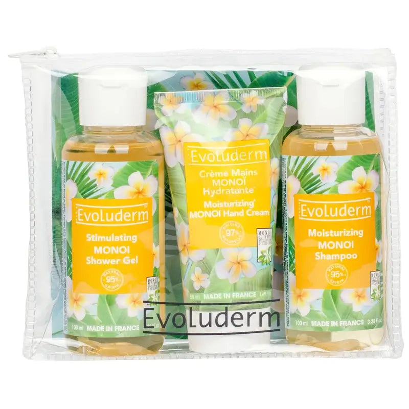 Evoluderm Cestovná sada X3 – sprchový gél – krém na ruky – šampón, 100/50/100 ml