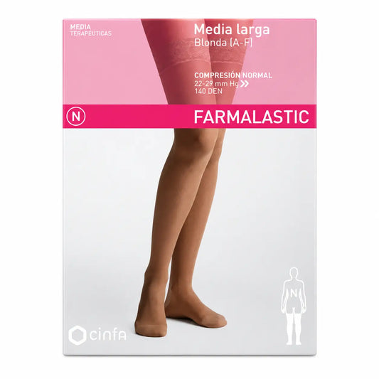 Farmalastic – dlhé pančuchové nohavice, čipkované, normálna kompresia, farba Camel, veľkosť L