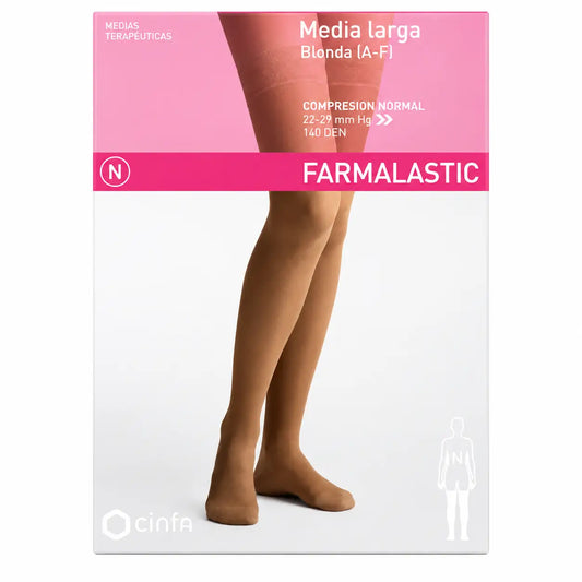 Farmalastic, dlhé pančucháče, čipkované, normálna kompresia, farba Camel, veľkosť M
