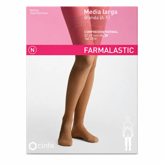 Farmalastic, dlhé pančucháče, čipkované, normálna kompresia, farba Camel, veľkosť Queen Plus