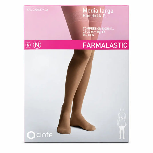 Farmalastic – dlhé pančuchy s čipkou, normálna kompresia, čierne, veľkosť L