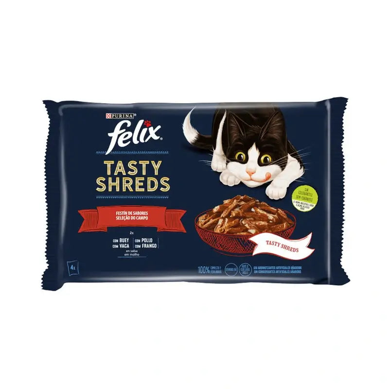 Felix Tasty Shreds – mäso v omáčke, 12 x 4 x 80 gramov