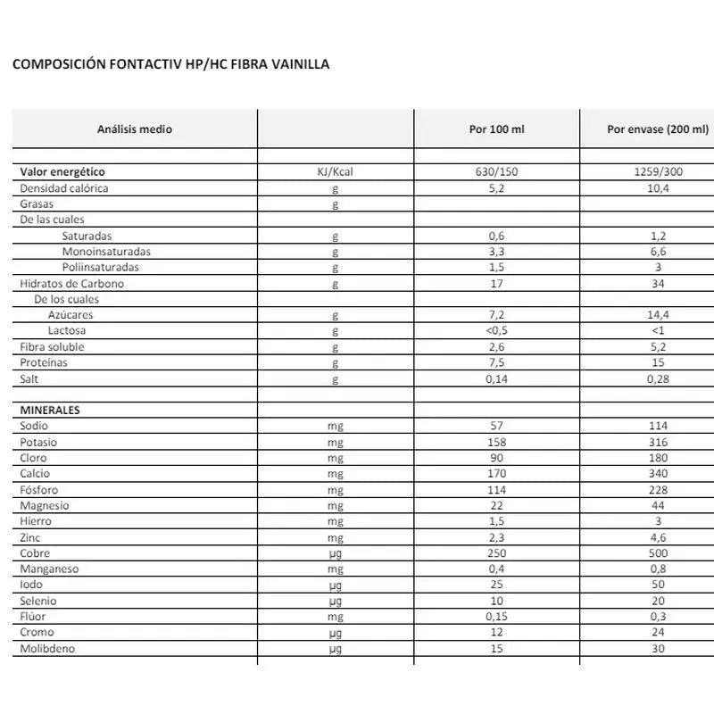 Fontactiv hp/hc Fibra s príchuťou vanilky, 200 ml, 24 fliaš