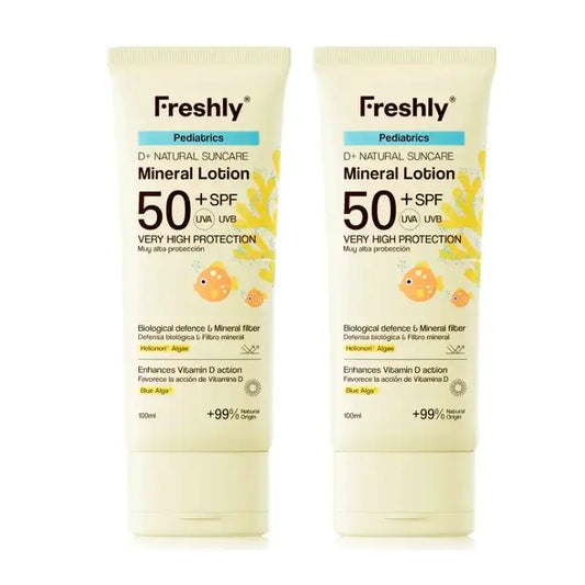 Freshly Pediatrics D+ Natural Suncare minerálny krém s ochranným faktorom SPF 50, balenie 2 x 100 ml
