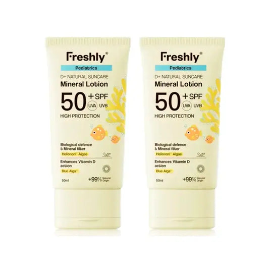 Freshly Pediatrics D+ Natural Suncare minerálny krém s ochranným faktorom SPF 50, balenie 2 x 50 ml