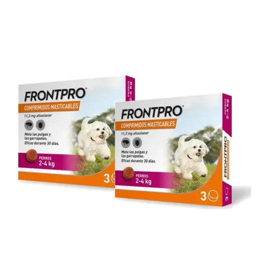 Frontpro – prípravok proti parazitom pre psov s hmotnosťou 2–4 kg (S), balenie 2 x 3 žuvacie tablety