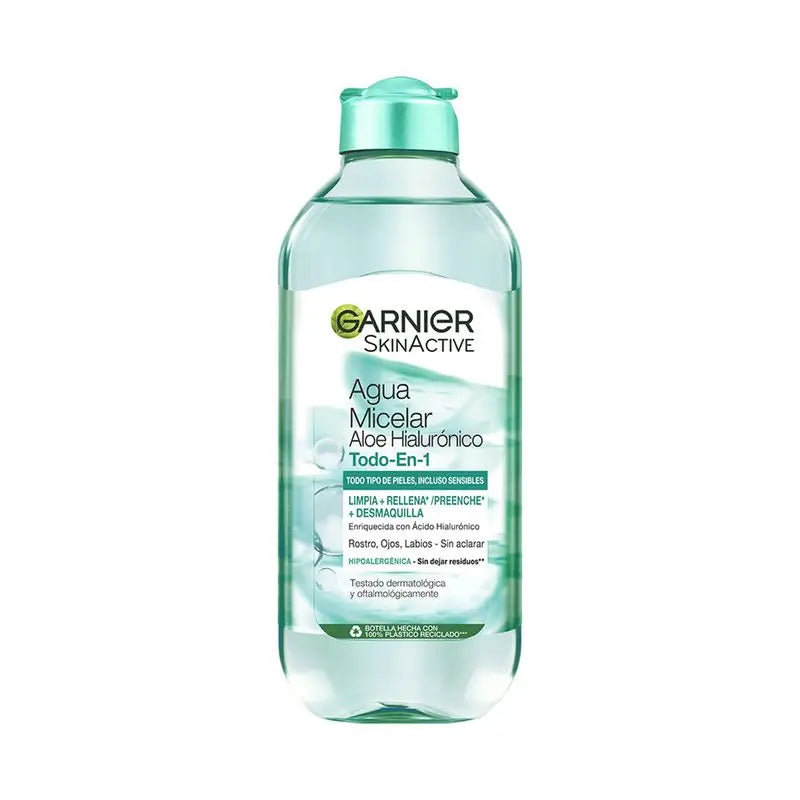 Garnier Micelárna voda s aloe vera a kyselinou hyalurónovou 2 v 1 – čistí, odličuje a vyživuje tvár, oči a pery – bez oplachovania