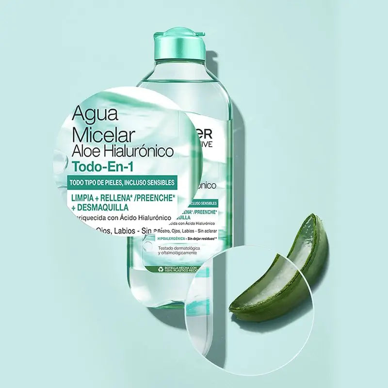 Garnier Micelárna voda s aloe vera a kyselinou hyalurónovou 2 v 1 – čistí, odličuje a vyživuje tvár, oči a pery – bez oplachovania