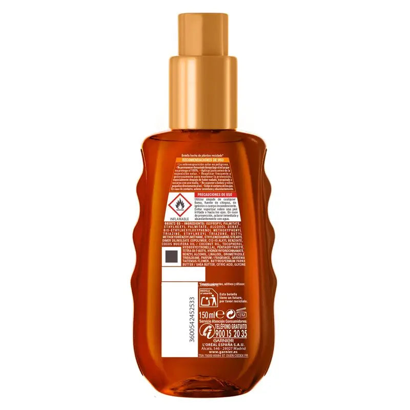 Garnier Delial Ochranný olej na opaľovanie SPF 20. Optimálne opálenie, saténový vzhľad, odolný voči vode, nelepivý, 150 ml