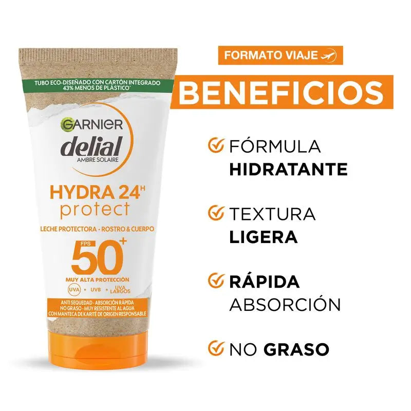 Garnier Delial Ochranné mlieko SPF 50+ Hydra 24 Protect, vodovzdorné a s hydratačným zložením s bambuckým maslom 