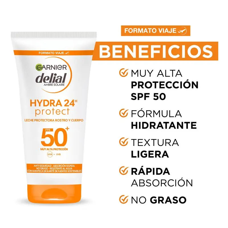 Garnier Delial Ochranné mlieko SPF 50+ Hydra 24 Protect, vodovzdorné a s hydratačným zložením s bambuckým maslom 