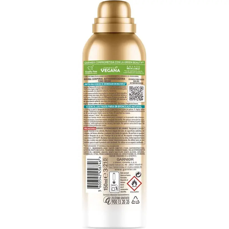 Garnier Delial Natural Bronzer – samoopaľovací sprej na telo s marhuľovým olejom pre prirodzené opálenie, 150 ml