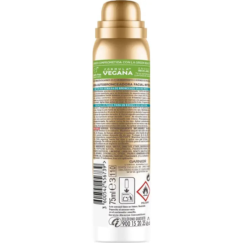 Garnier Delial Natural Bronzer – samoopaľovací sprej na tvár s marhuľovým olejom pre prirodzené a rovnomerné opálenie, 75 ml