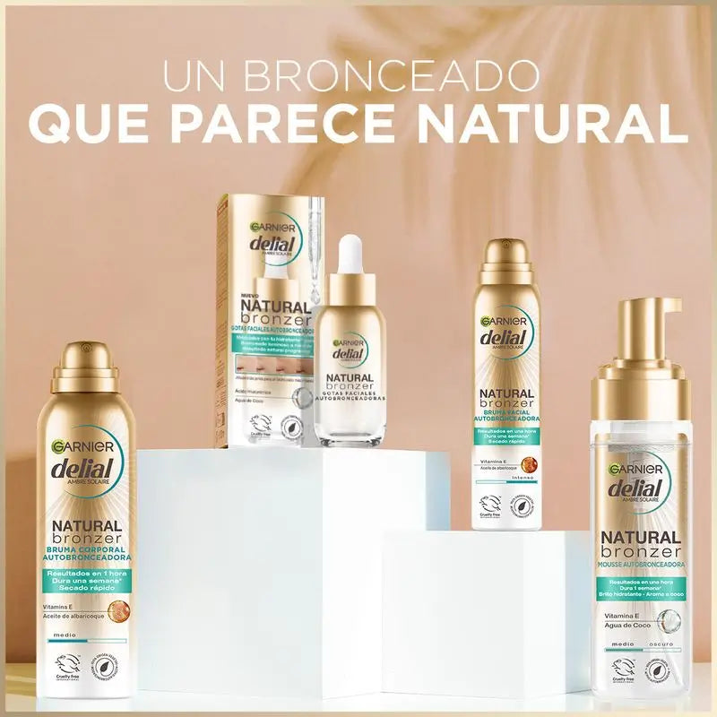 Garnier Delial Natural Bronzer – samoopaľovací sprej na tvár s marhuľovým olejom pre prirodzené a rovnomerné opálenie, 75 ml