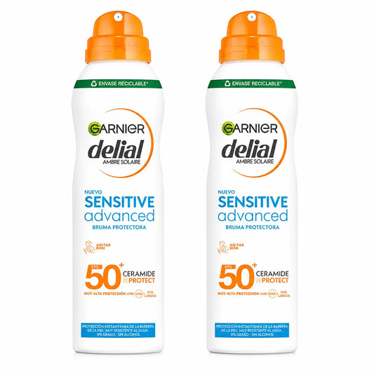 Garnier Delial Sensitive Advanced SPF 50+ Hmla na citlivú, svetlú a slnku citlivú pleť. Vhodná pre deti, 150 ml, balenie po 2 ks
