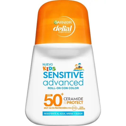 Garnier Delial Sensitive Advanced Kids Roll-On s farbou SPF 50+, 50 ml