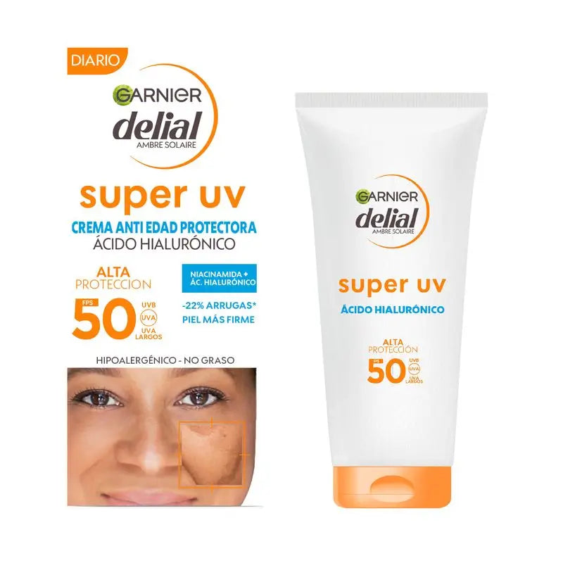 Garnier Delial Super UV SPF 50+ Denný ochranný krém proti starnutiu s kyselinou hyalurónovou – 50 ml