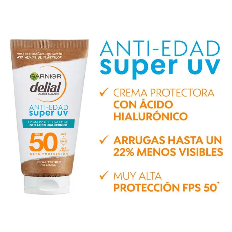 Garnier Delial Super UV SPF 50+ Denný ochranný krém proti starnutiu s kyselinou hyalurónovou – 50 ml