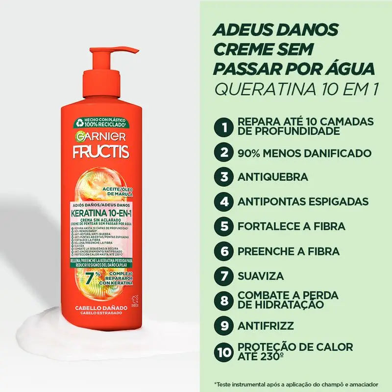 Garnier Fructis Bezoplachový krém 10 v 1 „Zbohom poškodenie“ s marulovým olejom pre poškodené vlasy 400 ml