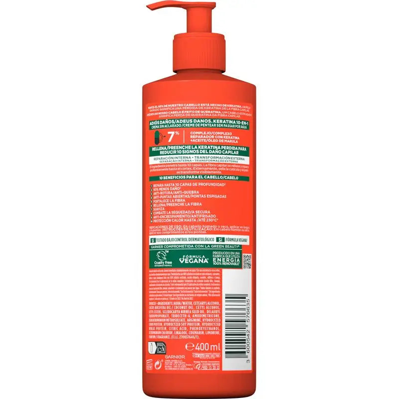 Garnier Fructis Bezoplachový krém 10 v 1 „Zbohom poškodenie“ s marulovým olejom pre poškodené vlasy 400 ml