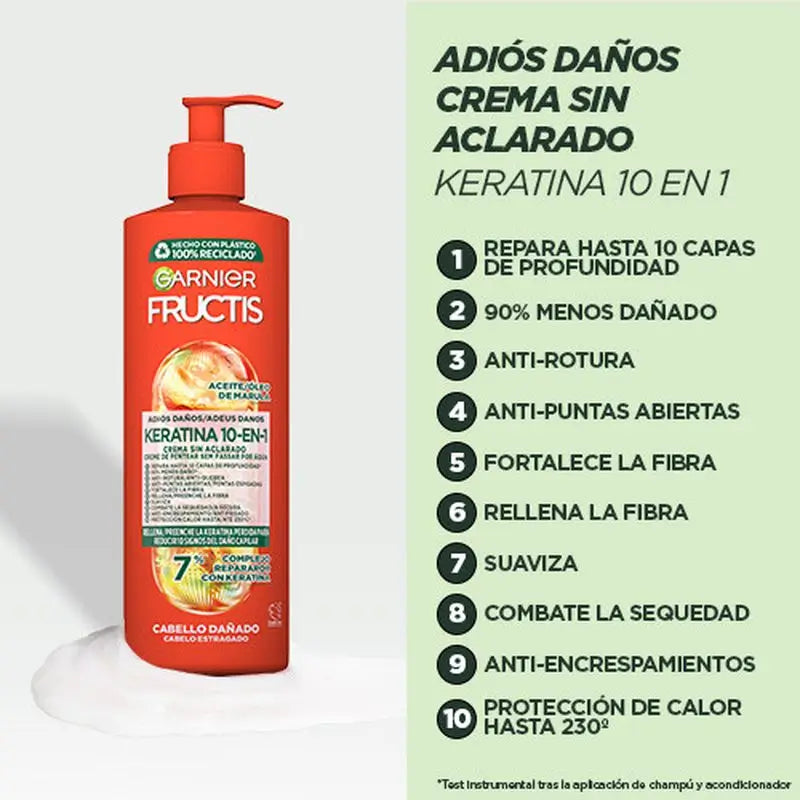 Garnier Fructis Bezoplachový krém 10 v 1 „Zbohom poškodenie“ s marulovým olejom pre poškodené vlasy 400 ml