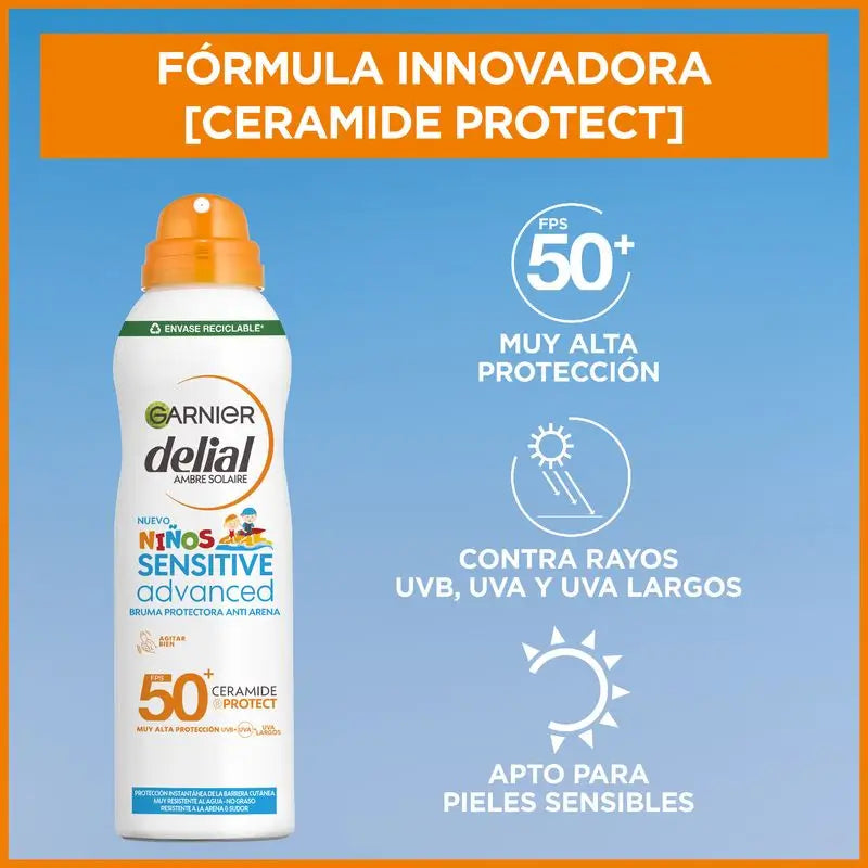 Garnier Delial Sensitive Advanced Sprej proti piesku SPF 50+, 150 ml