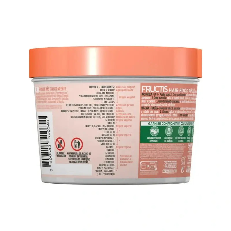 Garnier Fructis Hair Food Ananásová maska 3 v 1 proti lámaniu vlasov 400 ml pre dlhé, krehké vlasy