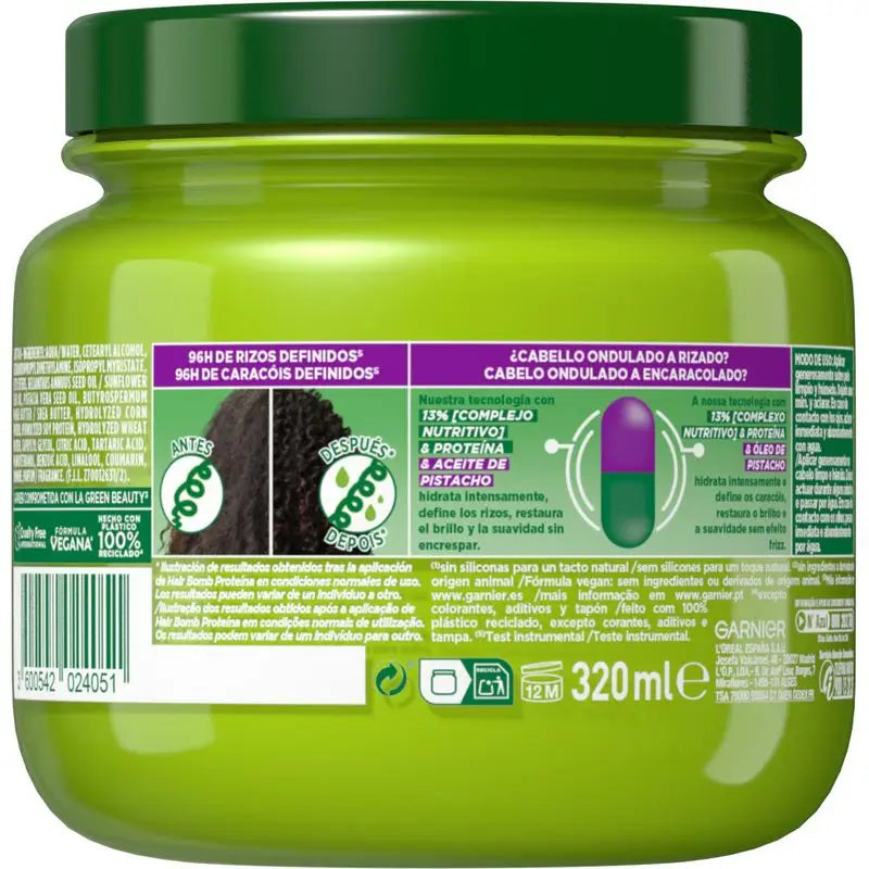 Garnier Fructis Nutri Rizos Hair Bomb – výživná vlasová maska s proteínmi a pistáciovým olejom, 320 ml.