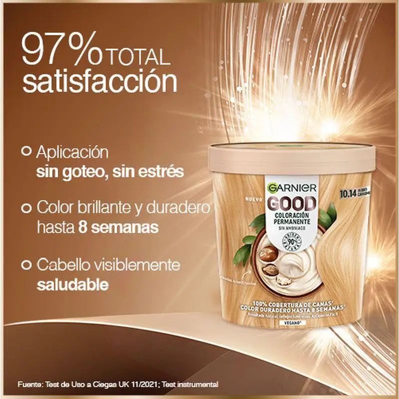 Garnier Good – trvalá farba na vlasy bez amoniaku, 90 % prírodného pôvodu, odtieň 10.14 – kamilkový blond.
