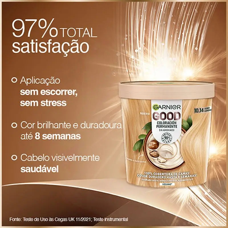 Garnier Good – trvalá farba na vlasy bez amoniaku, 90 % prírodného pôvodu, odtieň 10.14 – kamilkový blond.