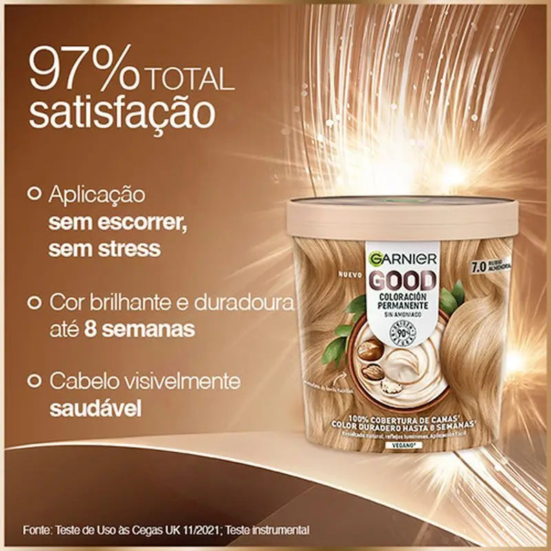 Garnier Good – trvalá farba na vlasy bez amoniaku, 90 % prírodného pôvodu, odtieň 7.0 mandľová blond.
