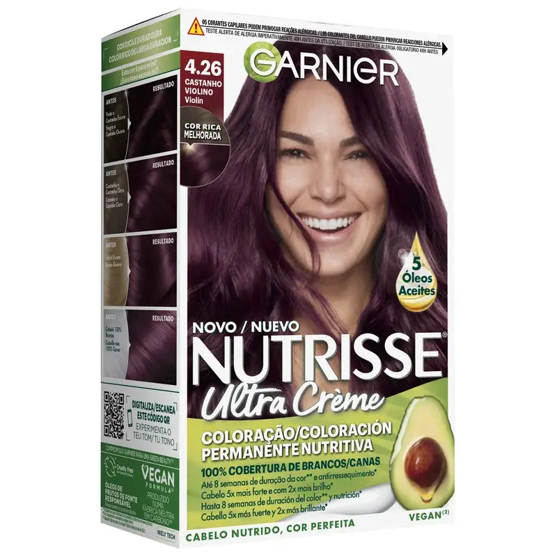 Garnier Nutrisse – zakrytie šedín s vyživujúcou maskou, odtieň 4.26 Violín Castaño, 160 ml