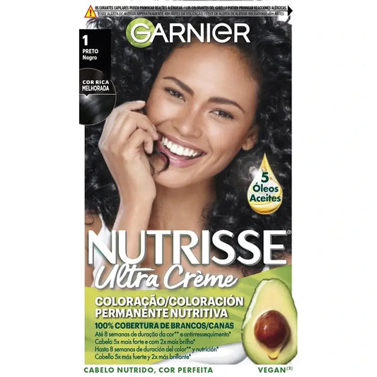 Garnier Nutrisse Výživná trvalá farba na vlasy, odtieň 1 – čierna, 160 ml