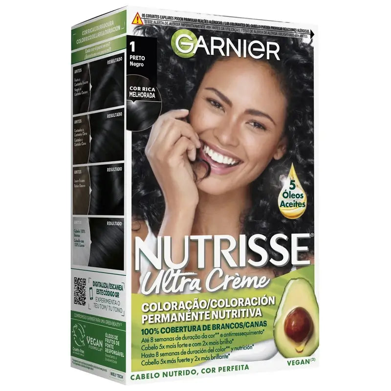 Garnier Nutrisse Výživná trvalá farba na vlasy, odtieň 1 – čierna, 160 ml