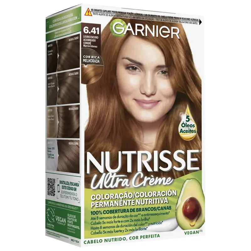 Garnier Nutrisse Trvalá farba na vlasy – intenzívna hnedá, odtieň 6,41, 160 ml
