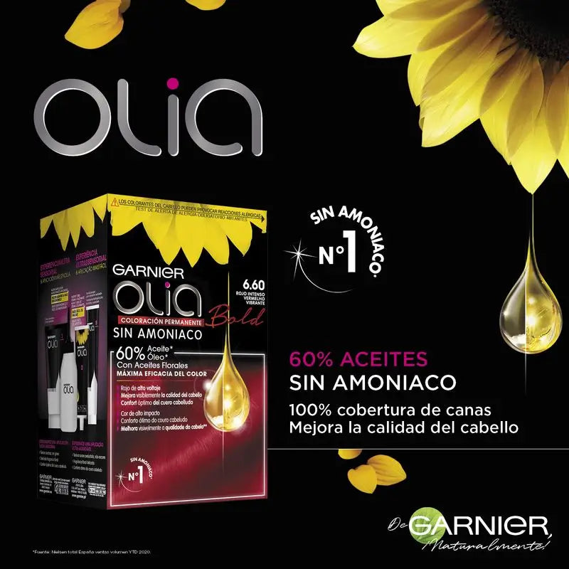 Garnier Olia Trvalá farba na vlasy bez amoniaku, príjemná vôňa s kvetinovými olejmi prírodného pôvodu – Bold Intenzívna červená 6.60