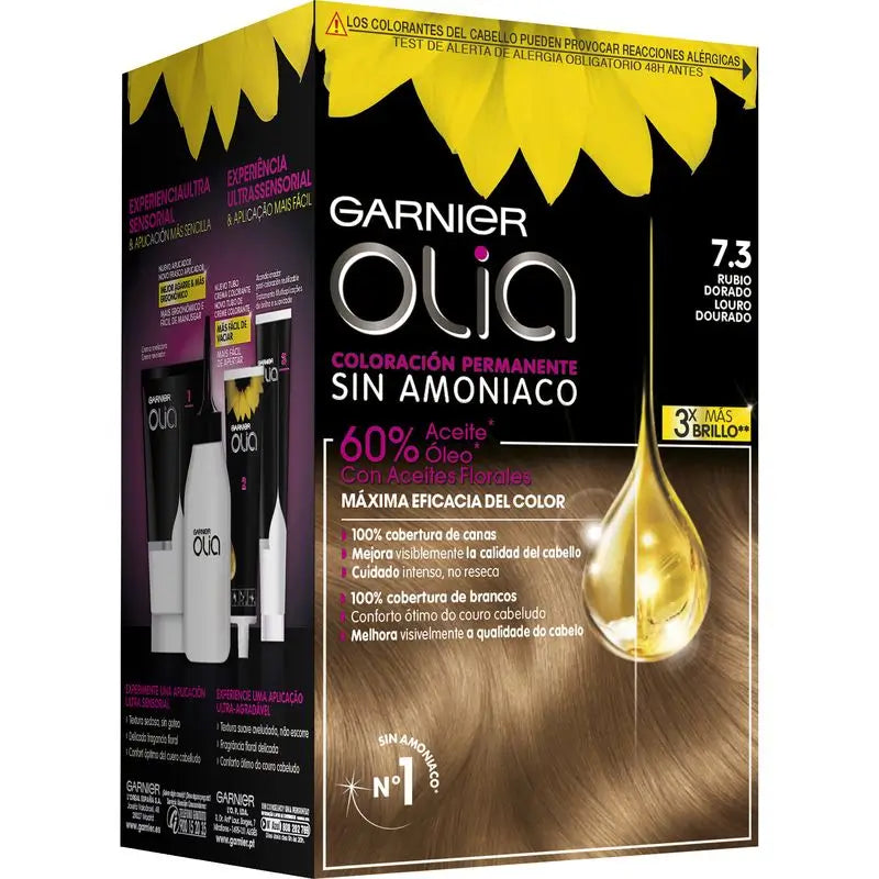 Garnier Olia Trvalá farba na vlasy bez amoniaku, príjemná vôňa s kvetinovými olejmi prírodného pôvodu – zlatistá blond 7.3