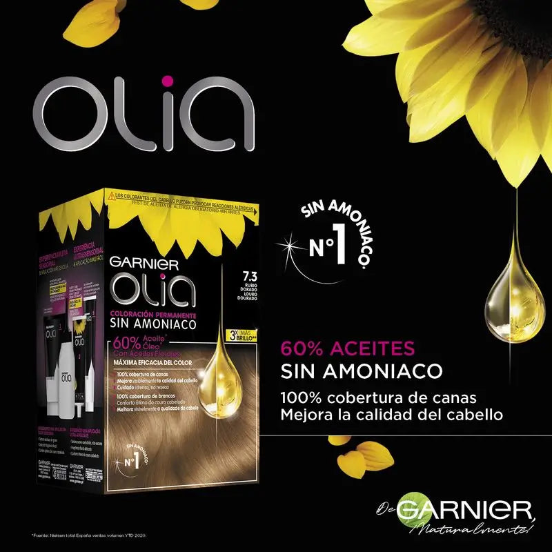 Garnier Olia Trvalá farba na vlasy bez amoniaku, príjemná vôňa s kvetinovými olejmi prírodného pôvodu – zlatistá blond 7.3