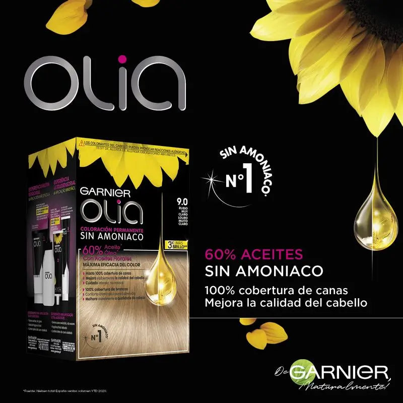 Garnier Olia Trvalá farba na vlasy bez amoniaku, príjemná vôňa s kvetinovými olejmi prírodného pôvodu – veľmi svetlý blond 9.0