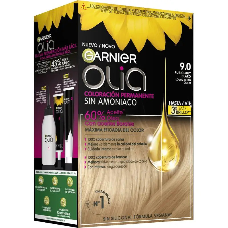Garnier Olia Trvalá farba na vlasy bez amoniaku, príjemná vôňa s kvetinovými olejmi prírodného pôvodu – veľmi svetlý blond 9.0