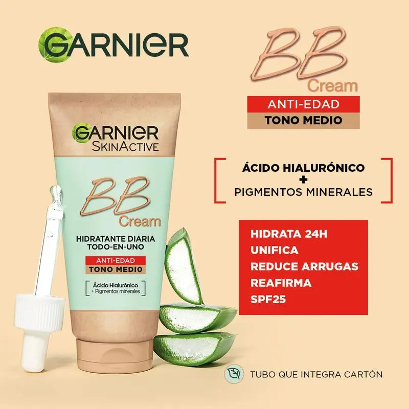 Garnier Skinactive BB krém proti starnutiu, stredný odtieň. Hydratačný krém „všetko v jednom“ s farbou, SPF 15, 50 ml