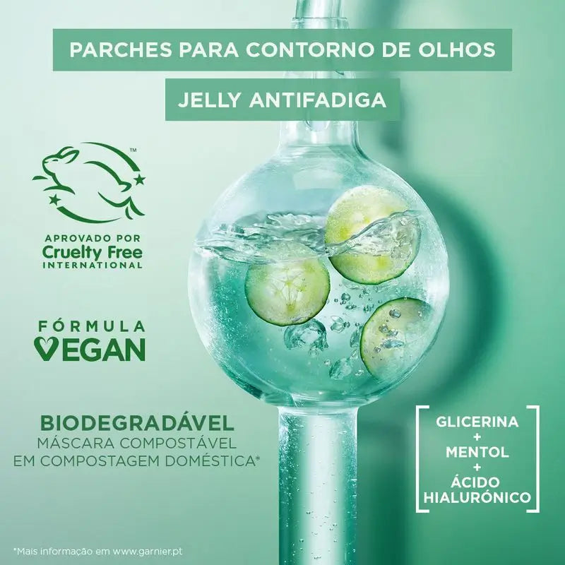 Garnier Tissue Mask Hyaluronic Cryo Jelly proti únave na oblasť okolo očí. 4 % glycerínu + mentol + kyselina hyalurónová.