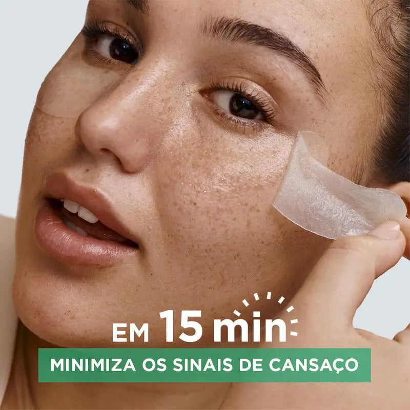 Garnier Tissue Mask Hyaluronic Cryo Jelly proti únave na oblasť okolo očí. 4 % glycerínu + mentol + kyselina hyalurónová.