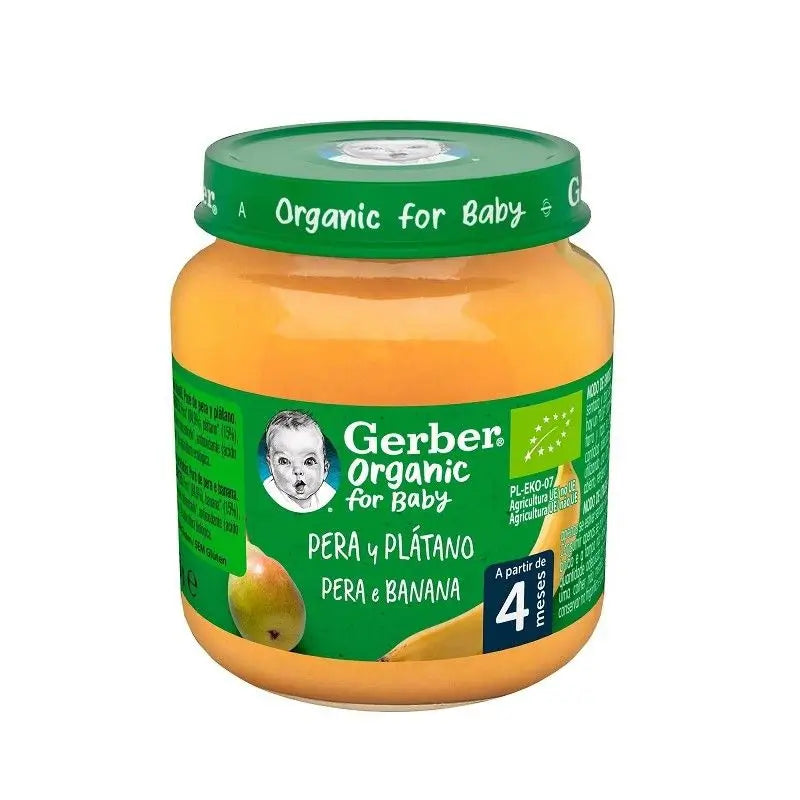 Gerber – Bio detské príkrmy s hruškou a banánom, 125 g