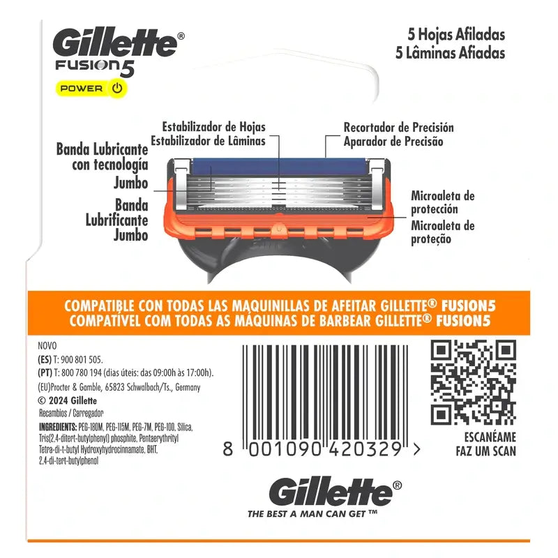 Gillette Fusion5 Power – náhradné čepele do holiacich strojčekov pre mužov, 4 ks