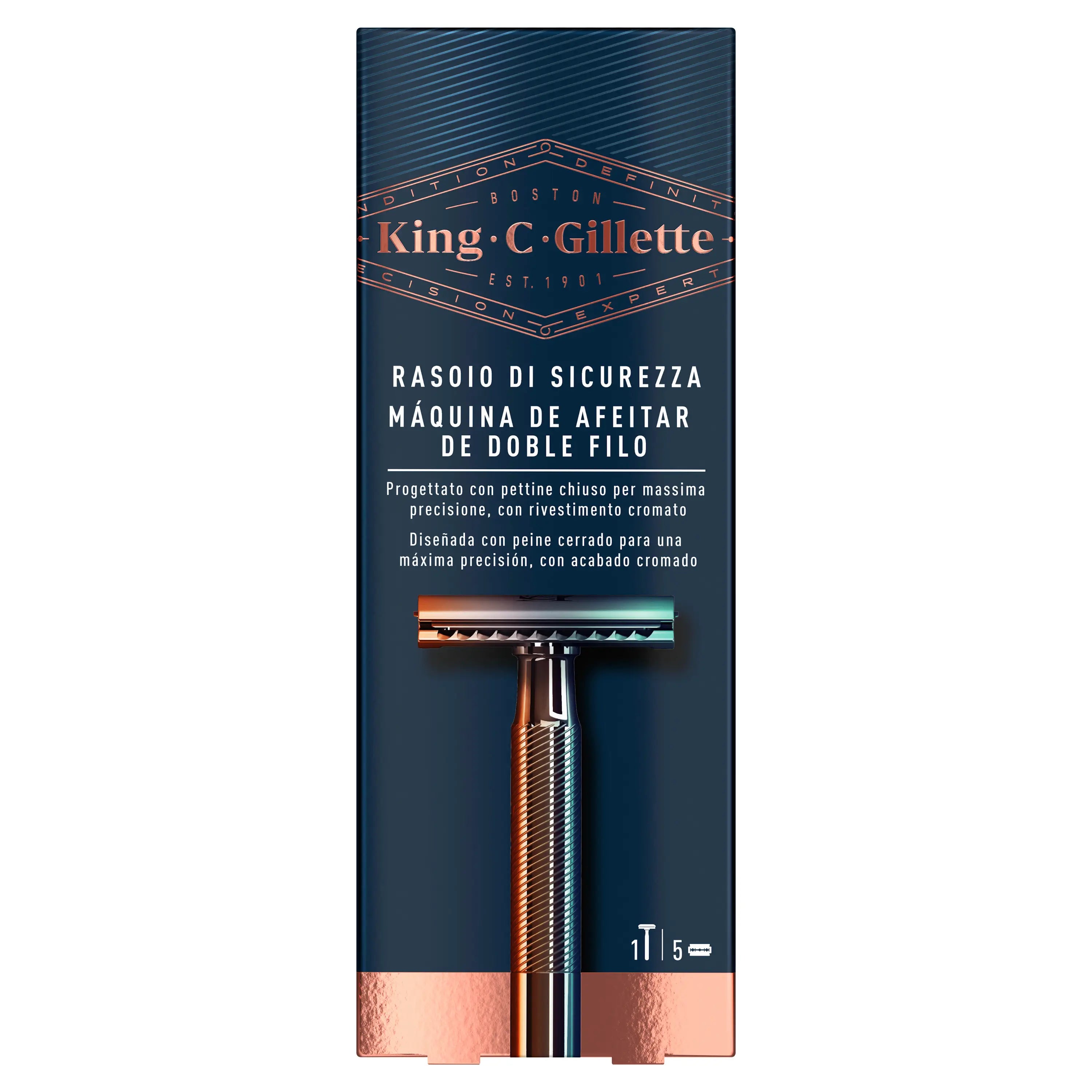 Gillette King C. Holiaci strojček s dvojitým ostrím na bradu + 5 čepieľok